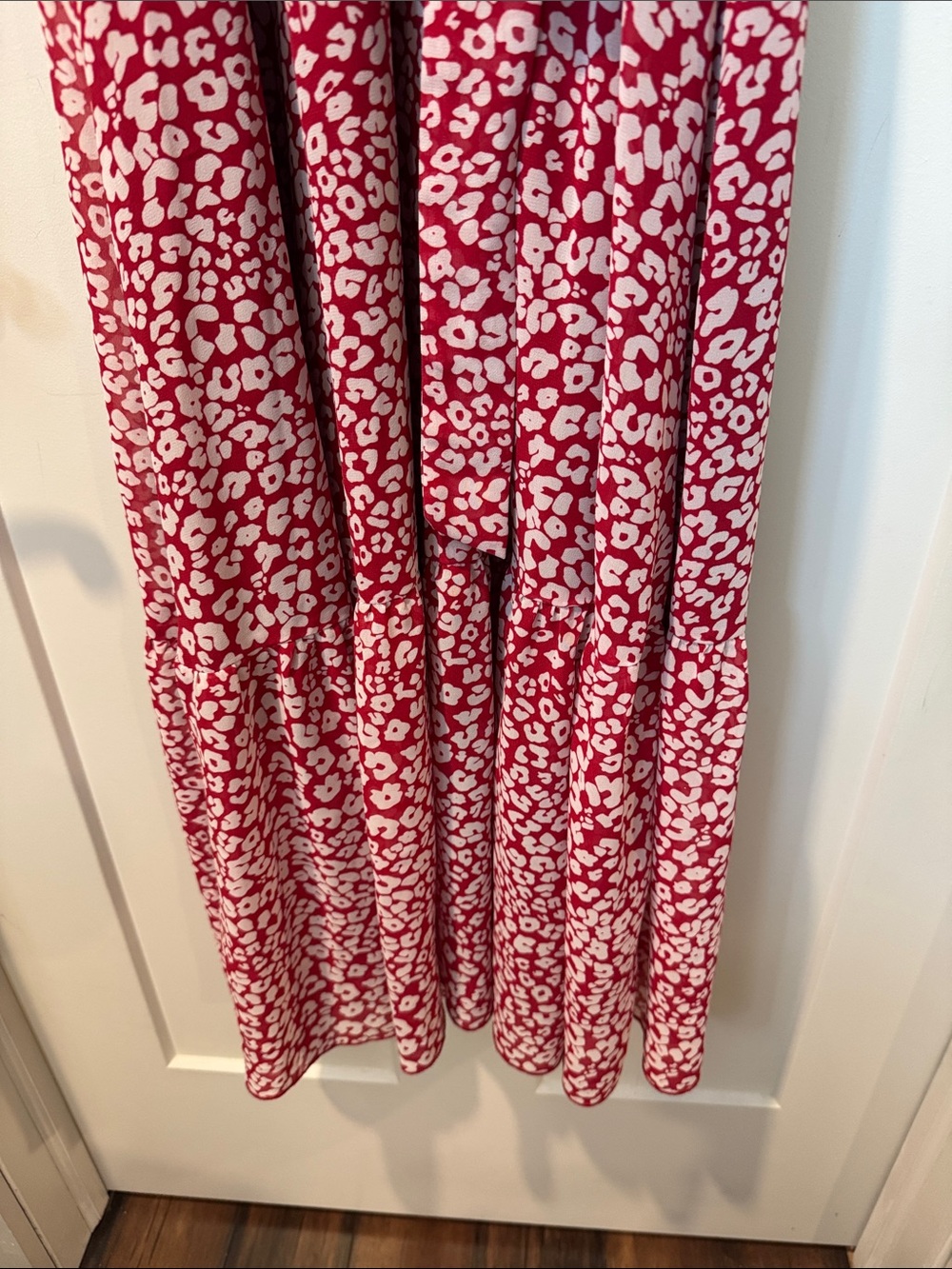 Red Floral Midi Wrap Dress with Tie Waist - Picture 4 of 6